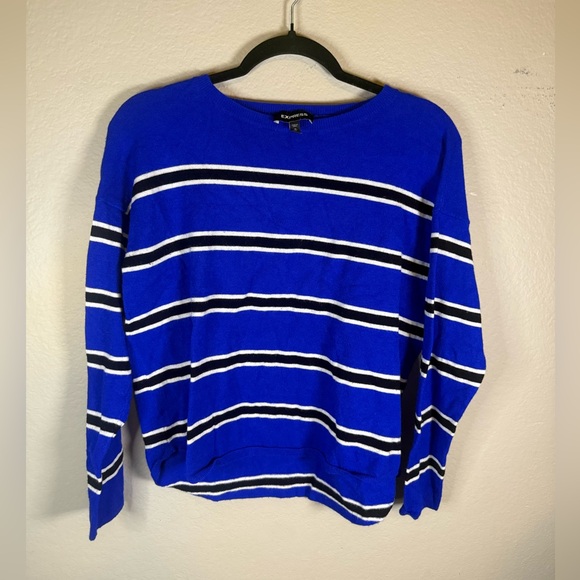 Express Sweaters - Express Royal Blue and White Striped Sweater